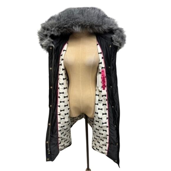 "KATE SPADE" Womens Gray Long Puffer Coat SZ L Removable Faux Fur On Hood Winter - Picture 3 of 16